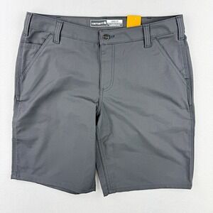 Carhartt Womens Rugged Flex Loose Grey Canvas‎ Work Shorts Size 12 NWT 10"